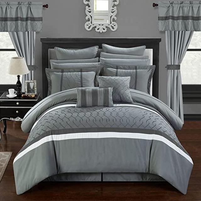 Chic Home Dinah 24 Piece Bed in a Bag Comforter Set, King, Grey