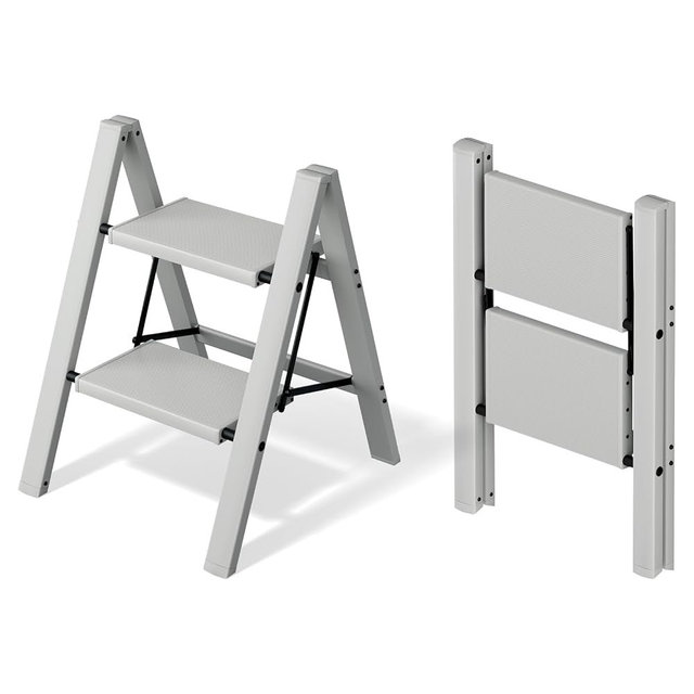 Mayi Plus 2 Step Ladder,Aluminum Folding Step Stool for Adults,Step Ladder with Wide Anti-Slip Pedal,330 lbs Capacity for Home,Office,Kitchen,Library(Grey)
