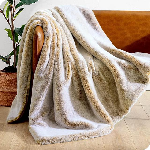 Bare Home Faux Fur Blanket - Ultra-Soft Luxurious - Cozy Warm Blanket for Couch, Sofa, Chair, Bed - Fuzzy Fluffy Super Soft - Decorative Bed Blanket, 47x60 inches (Throw, Variegated Caramel)