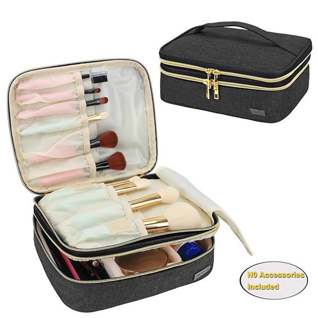 Teamoy Travel Makeup Brushes Case, Professional Makeup Train Organizer Bag with Handle for Makeup Brushes and Beauty Essentials- Black(up to 8.8" Brushes)