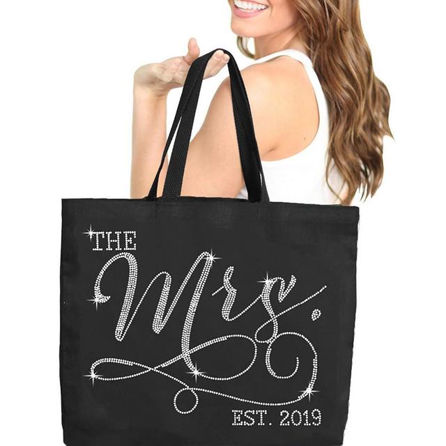 Bride To Be Tote Bag - The Mrs. est. 2019 JUMBO SIZE 18" x 14" Rhinestone Bride Cotton Canvas Tote Bag Bridal Gifts
