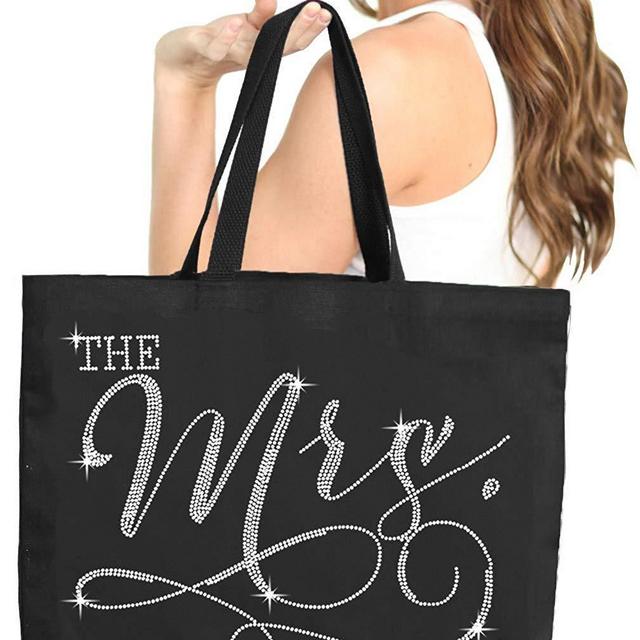 Bride To Be Tote Bag - The Mrs. est. 2019 JUMBO SIZE 18" x 14" Rhinestone Bride Cotton Canvas Tote Bag Bridal Gifts