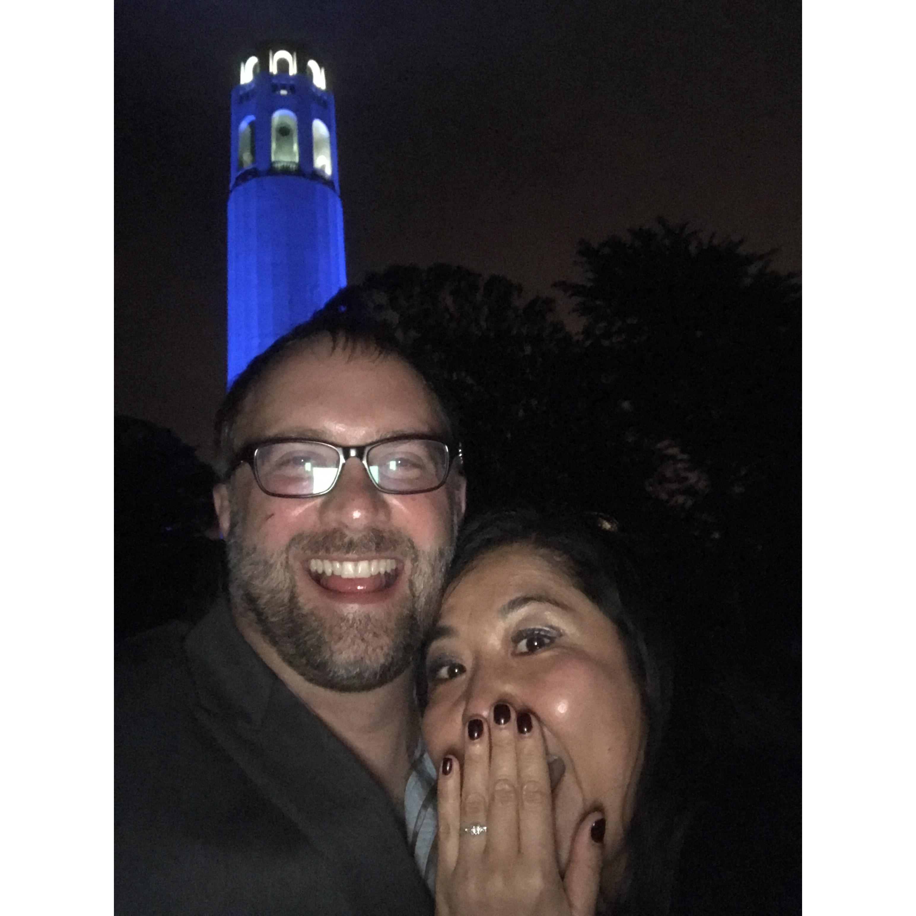 She said yes (May 23, 2017, Coit Tower in San Francisco, CA). The night Matt decided to take the plunge and Elsa agreed to plunge with him.