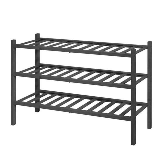 Kitsure Bamboo Wooden Shoe Rack for Closet - Stackable Shoe Organizer with Modular Structure, Space-Saving Shoe Shelf for Entryway, Living Room, Bedroom, 26.8" Wide - 3 Tiers, Black