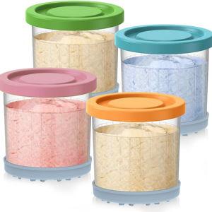 for Ninja Creami Pints and Lids - 4 Pack,16OZ Compatible with NC299AMZ & NC300s Series Ice Cream Makers, Extra Cups Replacement for Ninja Creamy Containers Airtight Anti-slip Dishwasher Safe