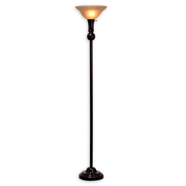 Catalina Lighting Torchiere Floor Lamp in Bronze with Amber Frosted Glass Shade