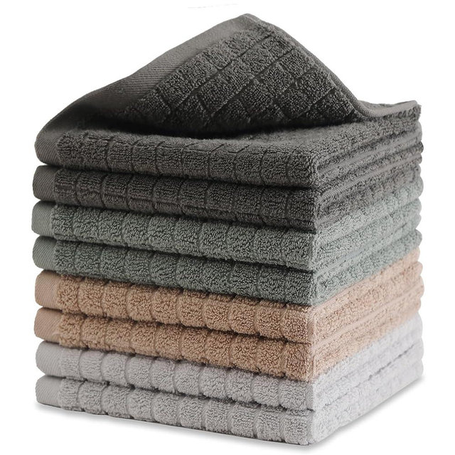 QAJ 100% Cotton Kitchen Dish Cloths Set (8 Pack) – 13 x 13 Inches Ultra Soft Absorbent Dish Towels for Washing Dishes Scrubbing Dish Cloths Sets