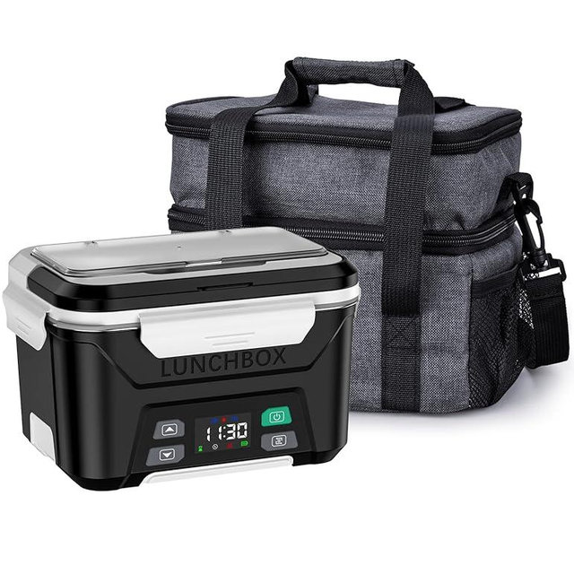 EAST OAK Heated Lunch Box Battery Powered with Automatic Heating, Cordless Heatable Lunchbox for Adults, 1.3L Portable Food Warmer with Insulated Carry Bag