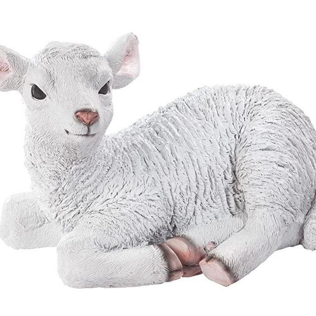 Fox Valley Traders Miles Kimball Waterproof Resin Lamb Statue, 12” L x 8” H – Outdoor/Indoor Use, Hand-Painted