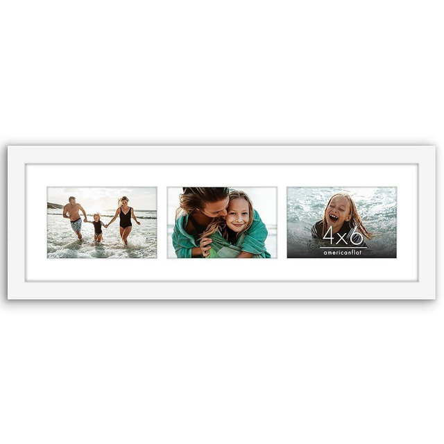 Americanflat 4x6 Collage Picture Frame with Shatter-Resistant Glass - Fits Three 4x6 Photos or Use as One 6x20 Frame - Signature Collection - Collage Frames for Tabletop and Wall Display - White