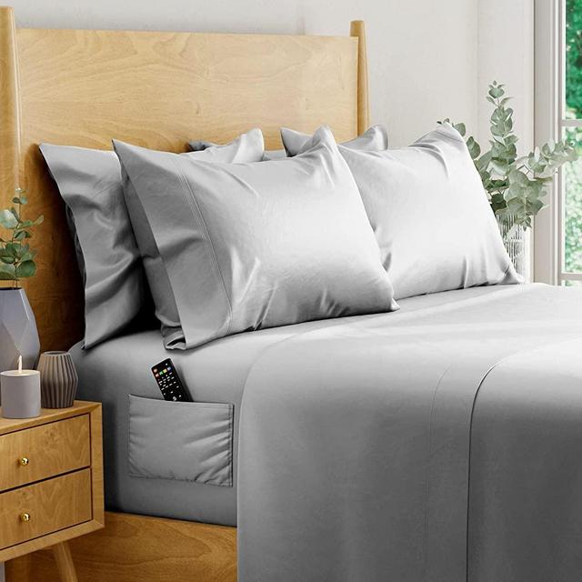 100% Eucalyptus Sheets, Tencel Sheets King, King Sheet, Lyocell Sheets | Cool Sheets for Hot Sleepers, King Size Sheets - Deep Pocket King Sheets, Eucalyptus Sheet + 2 Side Pockets - 6 pcs, Light Gray