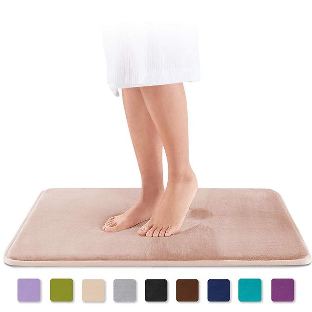 Genteele Memory Foam Bath Mat Non Slip Absorbent Super Cozy Velvet Bathroom Rug Carpet (20" X 32", Beige)