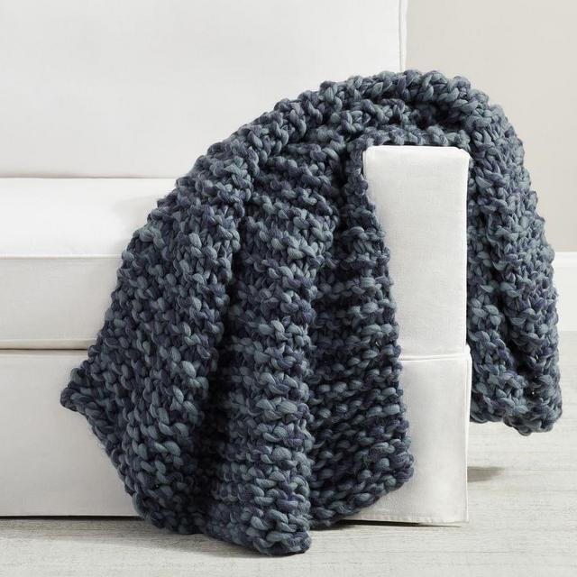 Chunky Handknit Throw, 44 x 56", Navy
