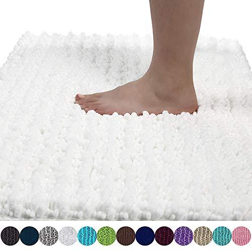 Yimobra Original Luxury Shaggy Bath Mat, Soft and Cozy, Super Absorbent Water, Non-Slip, Machine-Washable, Thick Modern for Bathroom Bedroom (24 x 17 Inch, Bright White)