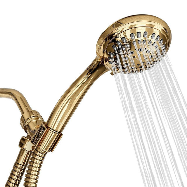 ShowerMaxx, Luxury Spa: ImperialShine Gold Hand Held Shower Head, 4.5 inch 6 Spray Setting Handheld Showerhead with Extra-Long Hose, Experience Comfort and Elegance (Polished Brass/ImperialShine Gold)