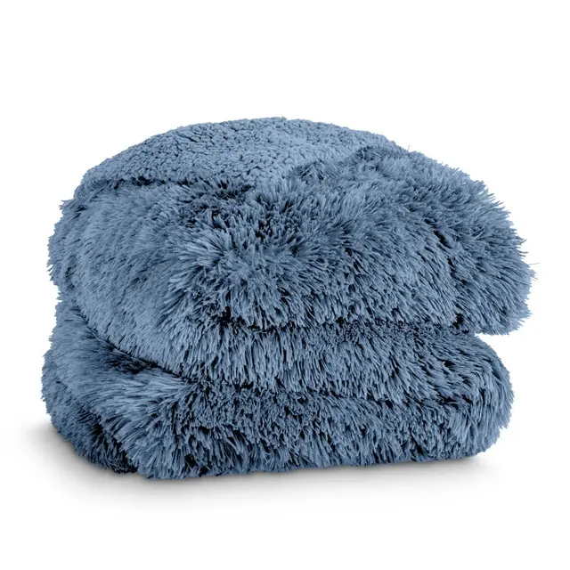 Coronet Blue Throw Shaggy Faux Fur Blanket by Bare Home