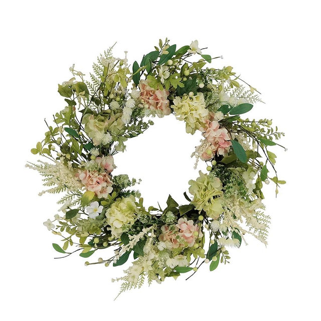 Puleo International 24" Artificial Hydrangea and Dogwood Floral Spring Door Wreath,Green