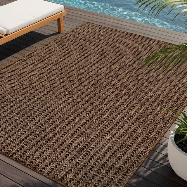 Washable Outdoor Rug 5x7 Modern Area Rugs Outdoor Carpets Striped Pattern Non Shedding Waterproof Easy Clean Patio Deck Porch Living Room Bedroom Garden RV (5 X 7 Gold)