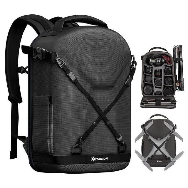 TARION Hardshell Camera Backpack Bag: 3-side Hard Case Camera Backpack Photography Bag DSLR Backpack Bag with Waterproof Raincover Laptop/Tripod Compartment for Men Women Photographers Black