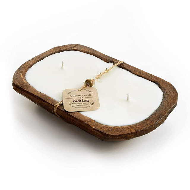 Dough Bowl Candle Company Vanilla Latte Soy Candle - 3 Wick Candle Essential Oil Wax Melts, Rustic Farmhouse Decor Odor Eliminator, 20 Ounce All-Natural Soy Candles Gifts for Women and Men