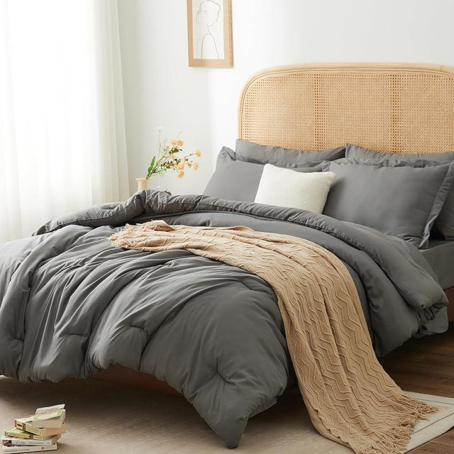 HIMEET Queen Quilt Bedding Set Queen Comforter Set with Sheets Queen Comforter Queen Bedding Set Bed Set Queen Size Queen Comforter Set 7 Piece Grey