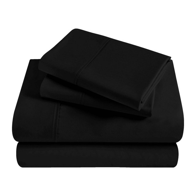 100% Premium Cotton 300 Thread Count Solid Deep Pocket Luxury Bed Sheet Set, Queen, Black - Blue Nile Mills