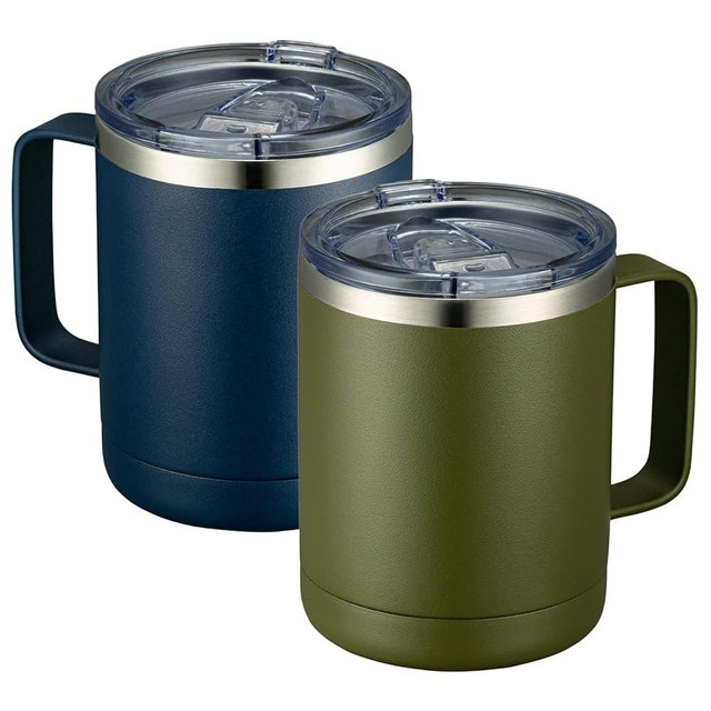MEWAY 12oz Coffee Mug With Handle 2 Pack Bulk,Stainless Steel Insulated Travel Tumblers With Sliding Lid,Double Wall Vacuum Camping Cup for Hot & Cold Drinks Tea (Multicolor,Set of 2)