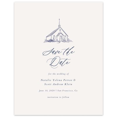 Navy, Blue Wedding Digital Save the Date - Chapel Portrait