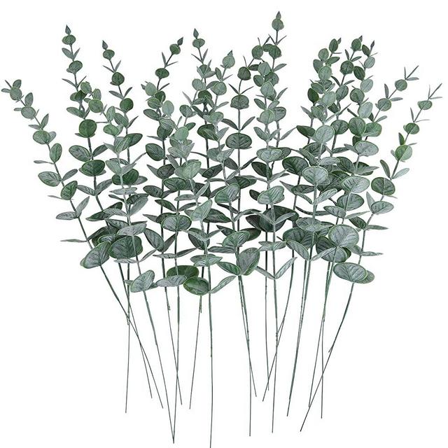 CEWOR 24pcs Artificial Eucalyptus Leaves Stems Real Grey Green Touch Branches for Home Office Centerpiece Wedding Banquet Flower Arrangement Decoration