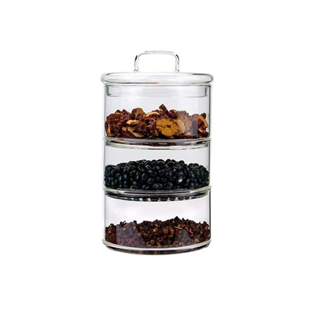 Chiatai Glass Storage Jars with Glass Lids,Multi-Tier Stackable Containers Kitchen Food Canisters Airtight Glass Jar 3 stack