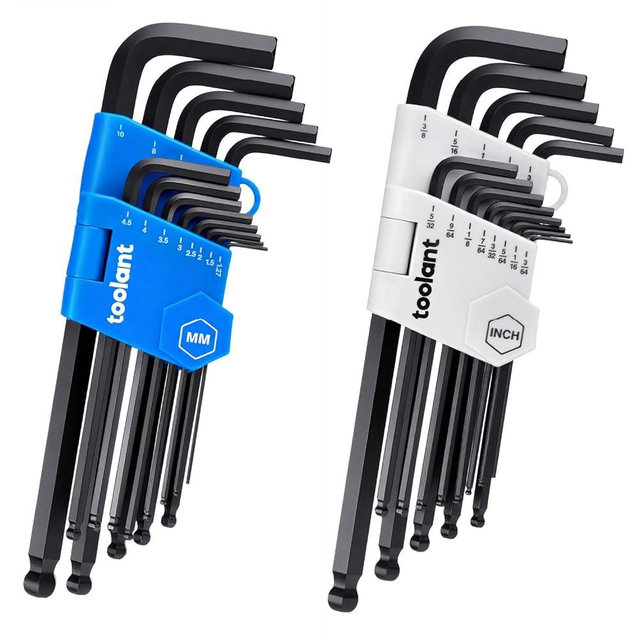 toolant Allen Wrenches Sets 26pcs(Metric&SAE), Long Arm Allen Wrench with Ball End, Metric Hex Key Set 1.27mm- 10mm, SAE Hex Key Set 3/64"- 3/8", Holder Design for Auto Maintenance and DIY Projects