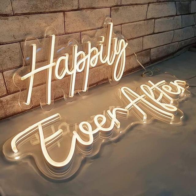 SYLHOME Happily Ever After LED Neon Light Sign 14.6"X7.5"+ 20.9"X7.5" Wedding Party Birthday Neon Art Wall Sign Decor Bedroom Home Bar Pub Decor Gift Night Light 12V Warm White
