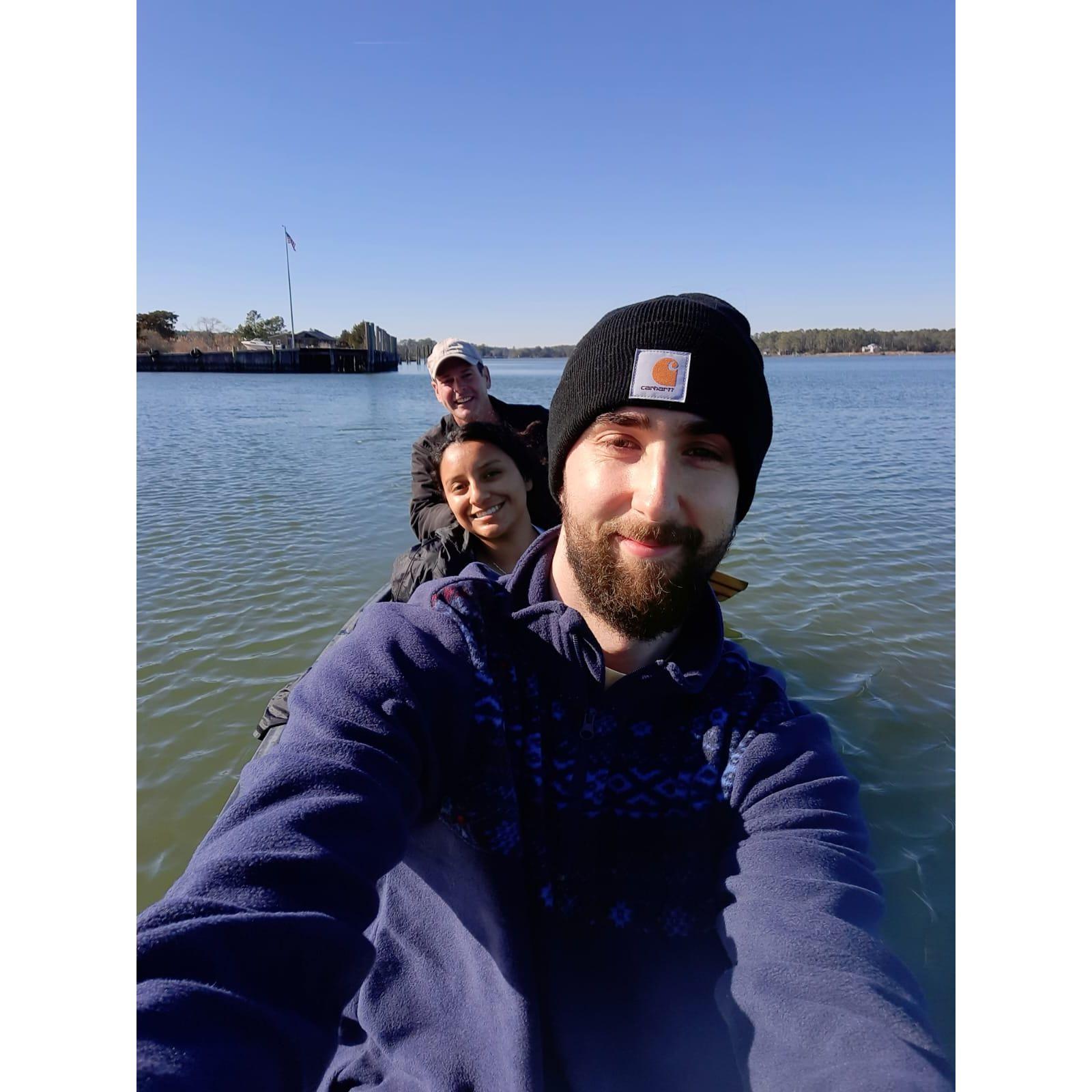 All three of us in a canoe in Mathews, VA