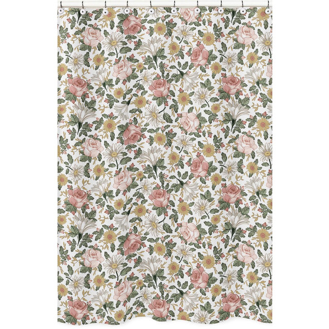 Sweet Jojo Designs Shower Curtain 72in.x72in. Vintage Floral Pink Green Yellow White
