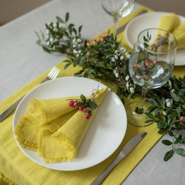 Chartreuse linen fringe napkins, wedding linen napkins, Easter soft washed linen napkins, cloth wedding napkins, raw edges dinner napkins