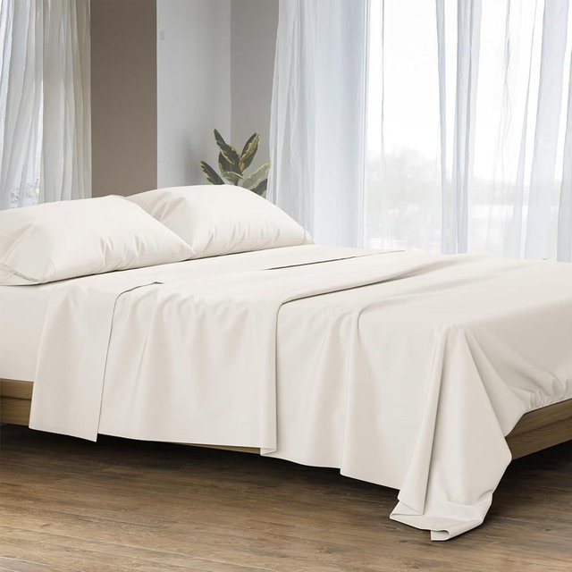 Ashton Sheets 100% Egyptian Cotton Sheets Queen Size Bed Set - Luxury 1500 High Thread Count Egyptian Cotton Queen Sheet Set (4 PC, Ivory), 17" Deep Pocket, Silky Soft, Cooling, Sateen Bedding
