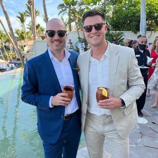 Friend Sean Hosking and Mark at Sean and his wife Briana's wedding reception. San José del Cabo, Baja, Mexico. 2022.