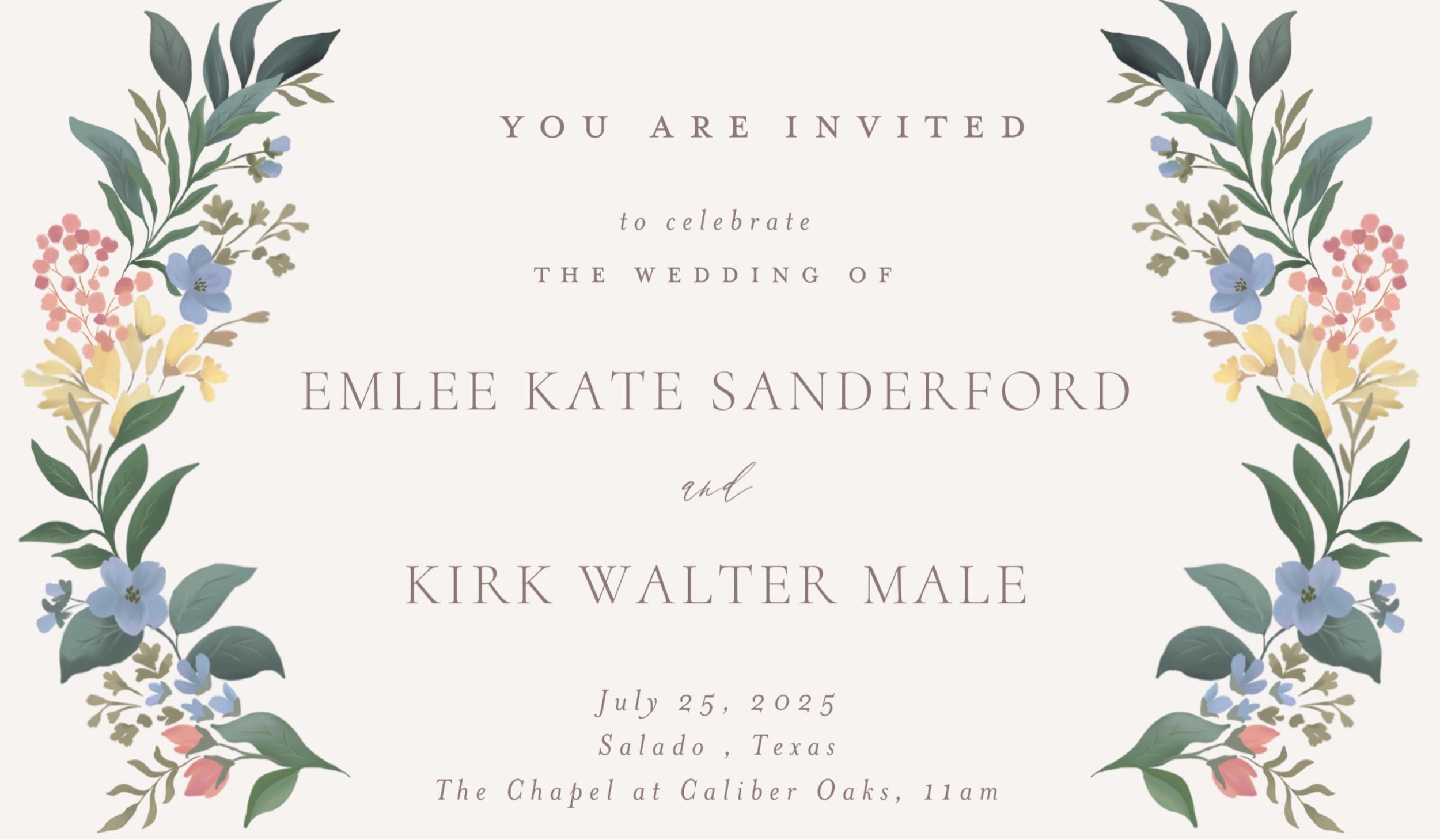 The Wedding Website of Emlee Kate Sanderford and Kirk Walter Male