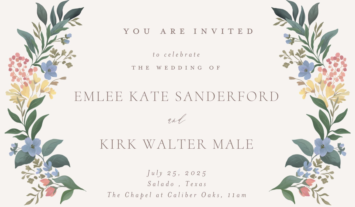 The Wedding Website of Emlee Kate Sanderford and Kirk Walter Male