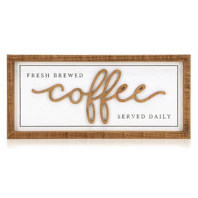 NIKKY HOME Farmhouse Coffee Signs For Bar, Vintage Wood Coffee Station Decorations For Home Counter And Kitchen, Rustic Wood Framed Hanging Wall Plaque 16x7 Inch