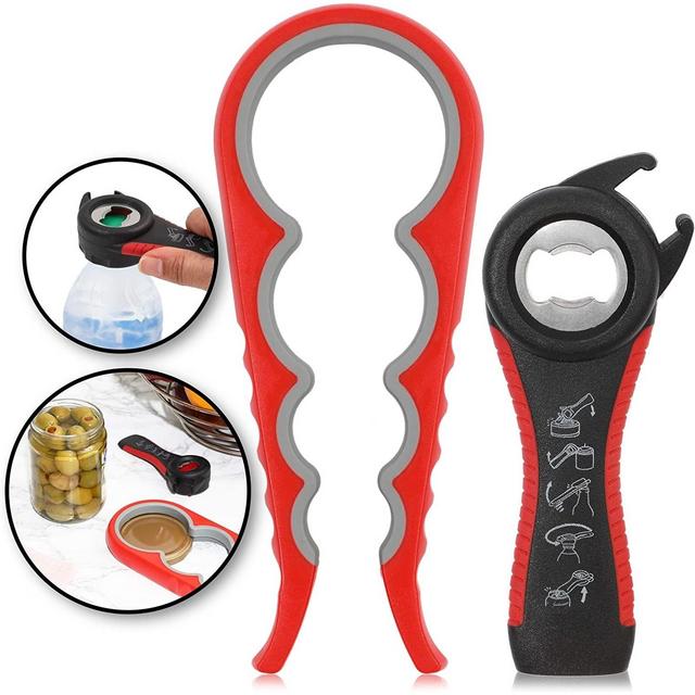 Stainless Steel Multi Opener, Bottle Can Opener & Easy Grip Jar Opener 2-Piece Home Kitchen Tools Set for Seniors Arthritis Suffers