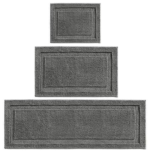 mDesign Soft Microfiber Polyester Spa Rugs for Bathroom Vanity, Tub/Shower - Water Absorbent, Machine Washable - Includes Plush Non-Slip Rectangular Accent Mats in 3 Sizes - Set of 3 - Charcoal Gray