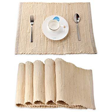 RAJRANG BRINGING RAJASTHAN TO YOU Pure Cotton Chindi Placemats Kitchen Clothing and Dinner Table Accessories Set of 6 - Ivory - 19 x 13 inches