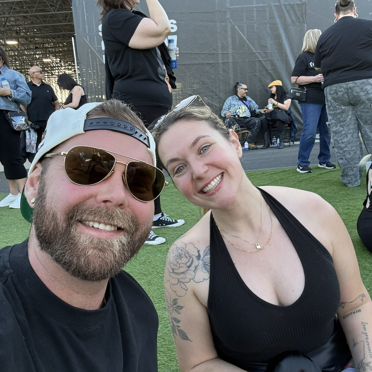 Enjoying the best chicken nuggies ever in our lives at the Snoop Dogg concert.
