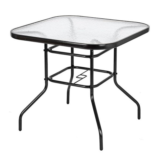 Trygoal 31.5" Square Outdoor Dining Table, Toughened Glass Patio Table with Umbrella Hole for Yard and Garden