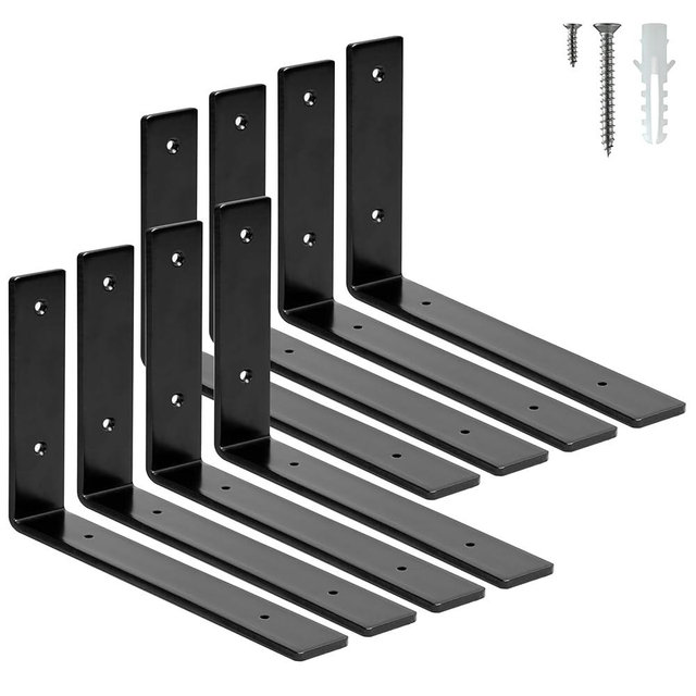 ELSKER&HOME Shelf Brackets 10 Inch, 8 Pack Floating Shelf L Brackets for Shelves Support, Black Metal Heavy Duty Shelf Brackets for DIY Decorative
