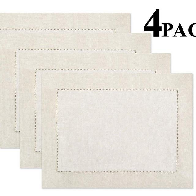 100% Linen Hemstitch Placemats - (Set of 4) Size 14x19 Ivory - Hand Crafted and Hand Stitched Placemats with Hemstitch detailing. The pure Linen fabric works well in both casual and formal settings