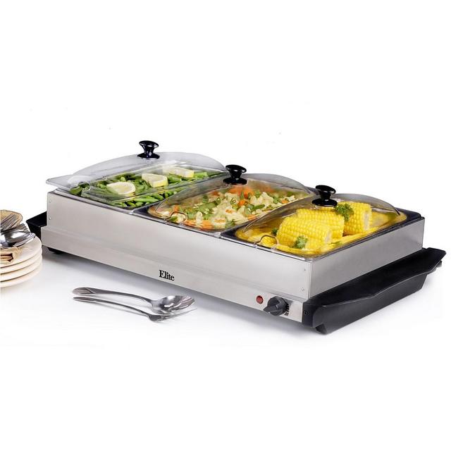 Elite Platinum 3 x 2.5 Quart Stainless Steel Electric Buffet Server