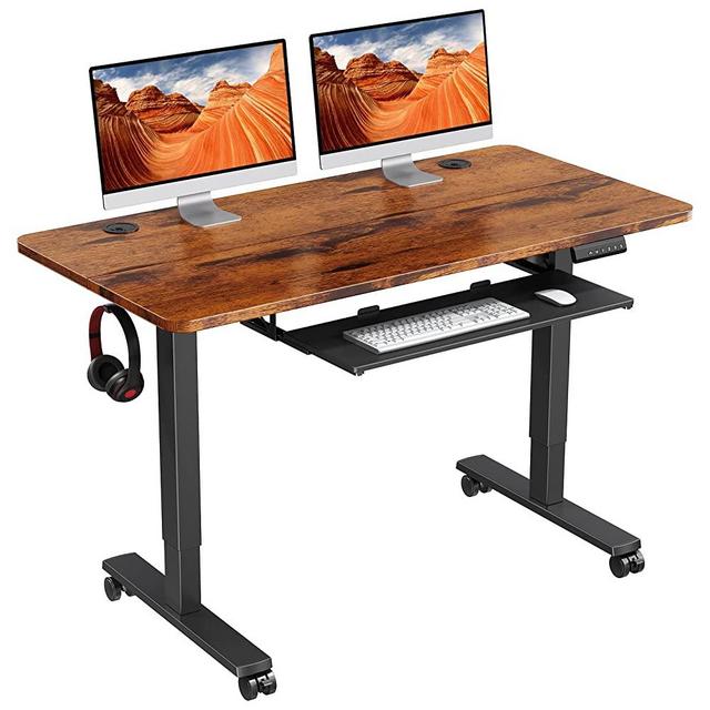 WOKA Electric Standing Desk Adjustable Height 48x24 in with Memory Controller, Ergonomic Motorized Standing Desk with Keyboard Tray, Rising Desk for Home Office Sit Stand Desk