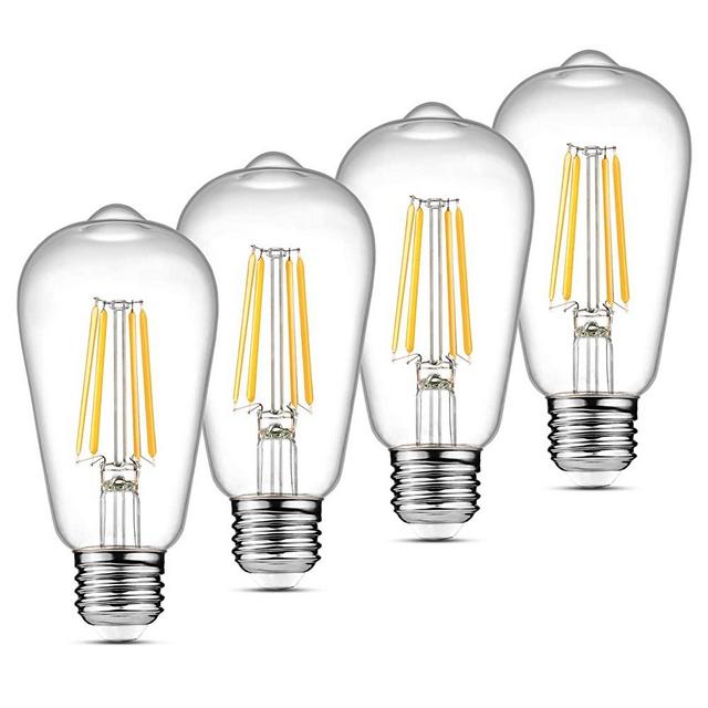 Ascher Vintage LED Edison Bulbs, 6W, Equivalent 60W, Non-Dimmable, High Brightness Warm White 2700K, ST58 Antique LED Filament Bulbs, E26 Medium Base, Clear Glass, Pack of 4